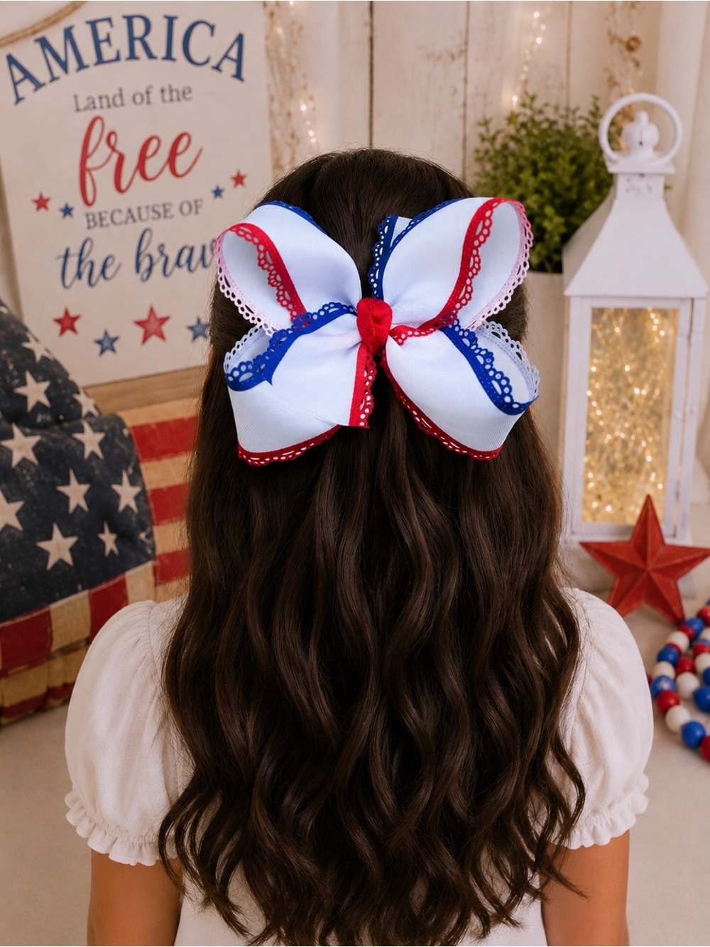 6” Large Patriotic Red White Blue Hair Bow